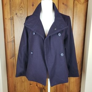 Bitten by SJP Purple Wool Funnel Neck Peacoat, S